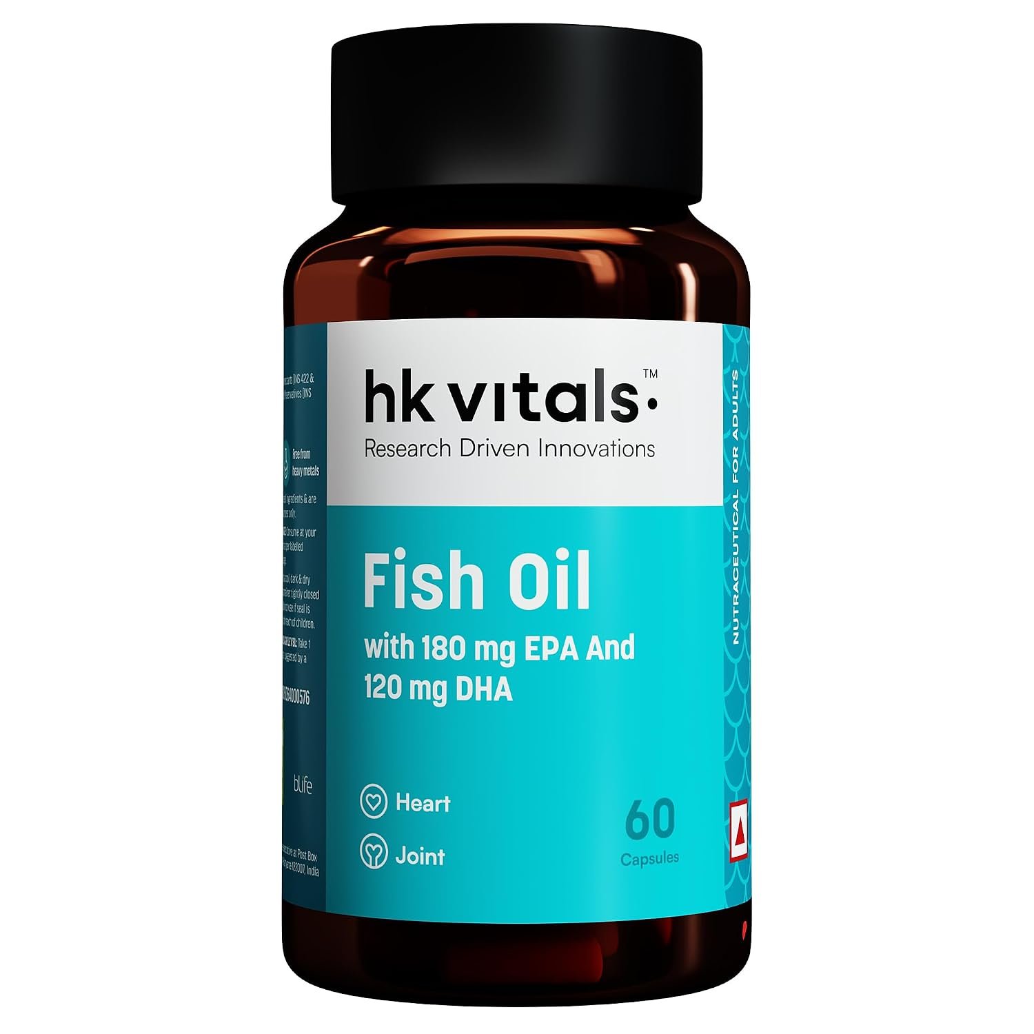 hk vitals Fish Oil, 60 Capsules 1000mg Omega 3 with 180mg EPA & 120mg DHA | Supports Heart, Brain & Joint Health thumbnail