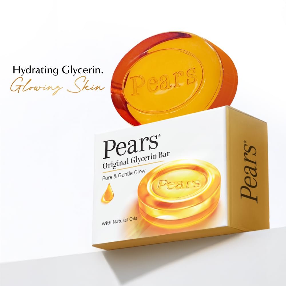 Pears Original Glycerin Soap Bar - Pure & Gentle Glow | With 98% Pure Glycerin | For Hydration & Glow | With Plant Based Cleanser for Skin & Body | Paraben-free | 125gms x 5 thumbnail