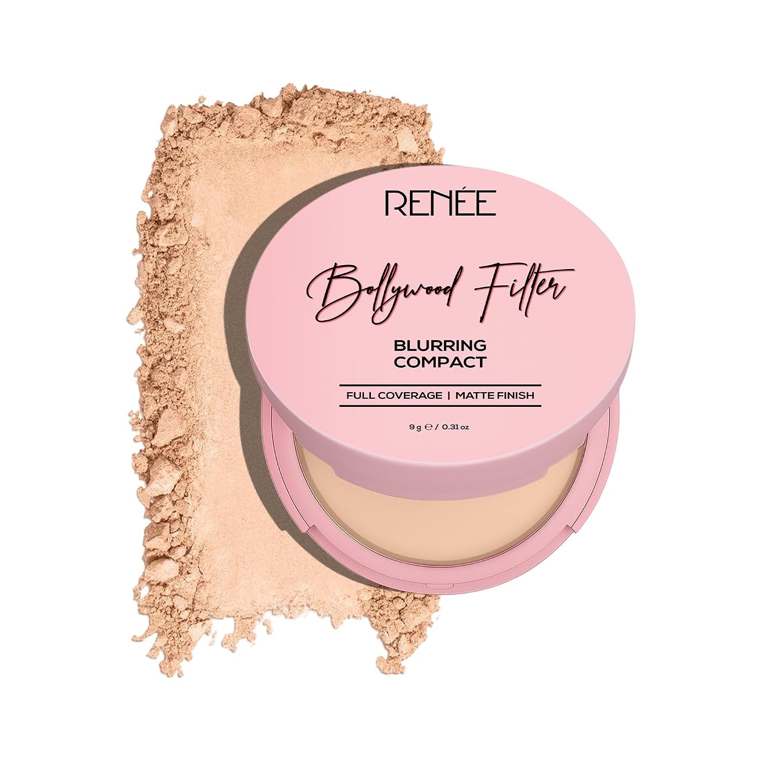 RENEE Bollywood Filter Blurring Compact - Vanilla Haze | Pore Minimising, Matte Finish, Full Coverage, Rich Pay-off | Blurs Pores & Blemishes | 9g