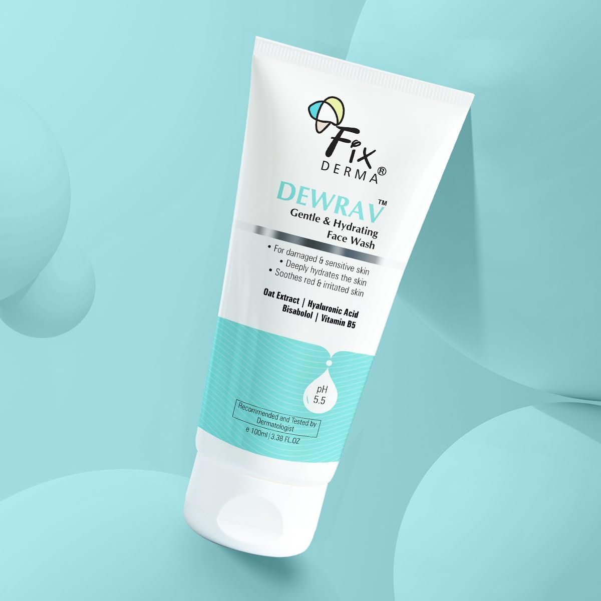 Fixderma Dewrav Gentle & Hydrating Face Wash with 6% Oats Extract, Hyaluronic Acid & Vitamin B5, Soothes Irritated Skin, Provides Hydration, Face Cleanser For Sensitive, 100ml thumbnail