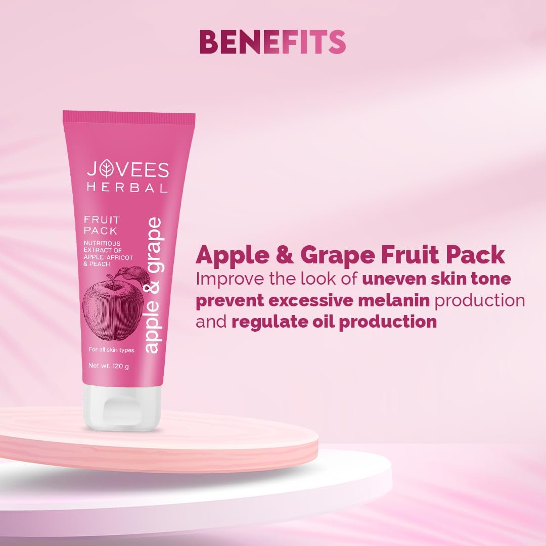 Jovees Herbal Apple & Grape Fruit Pack | With Apple, Apricot & Peach Extracts | For Uneven Skin Tone | For All Skin Types | 120gm thumbnail