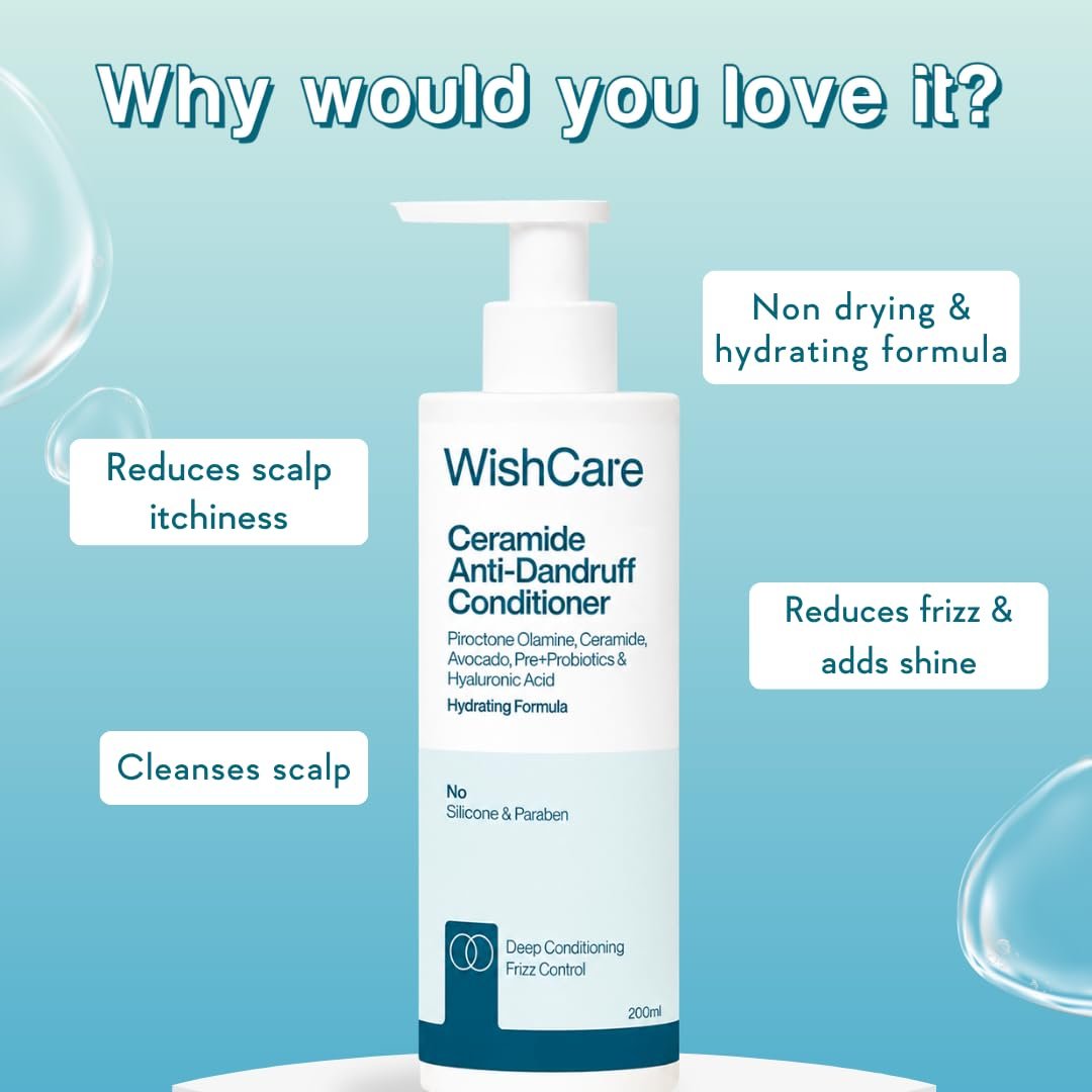 WishCare Ceramide Anti Dandruff Conditioner | Reduces Dandruff & Scalp Itchiness | Conditioner For Dry Hair, Frizzy Hair | With Piroctone Olamine & Hyaluronic Acid | 200ml thumbnail