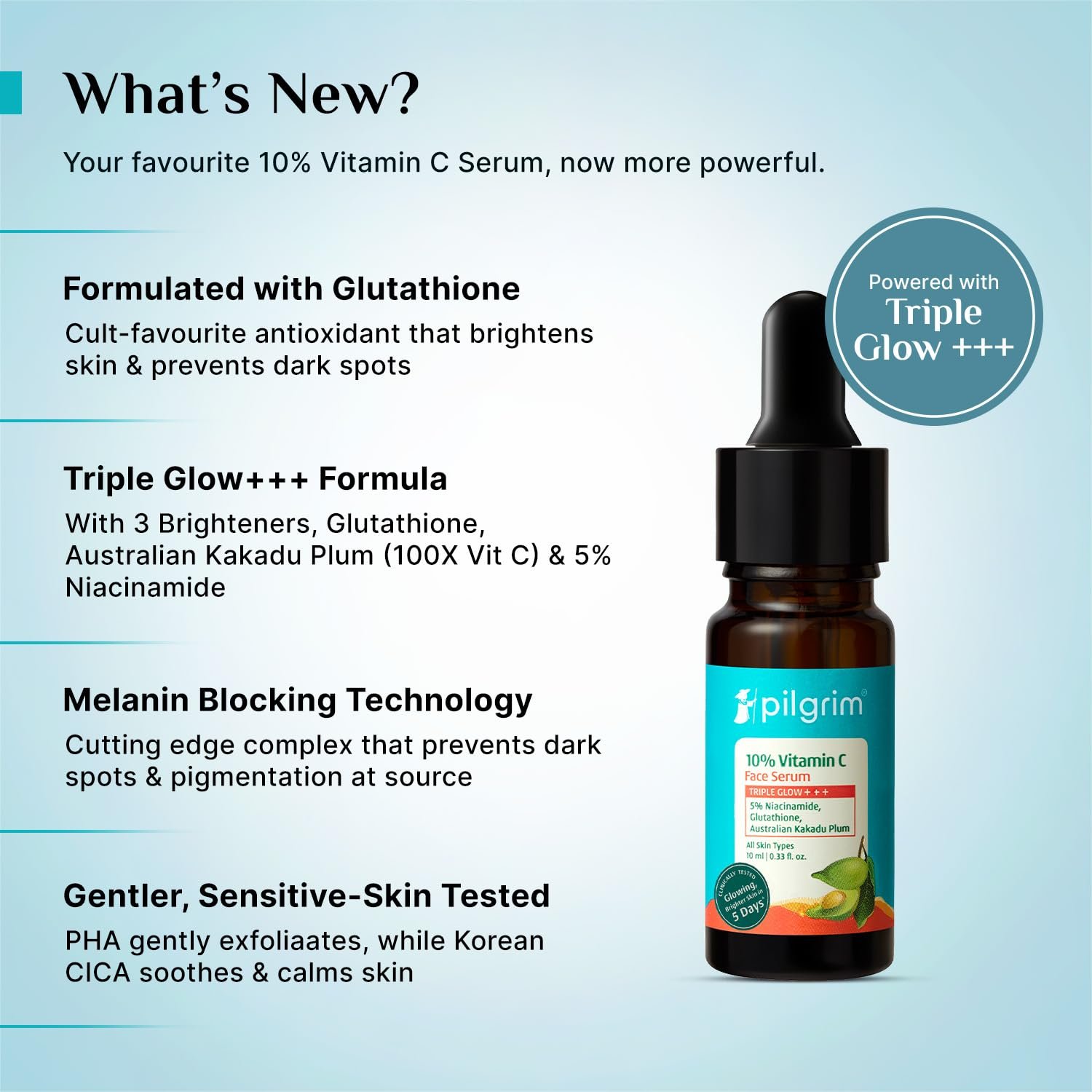 Pilgrim 10% Vitamin C Face Serum for Glowing Skin with Niacinamide - 10ml 5% Niacinamide & Glutathione, Brightening, Fades Dark Spots & Evens, Dullness, Sensitive Skin Safe, Oil Free, All Sk thumbnail