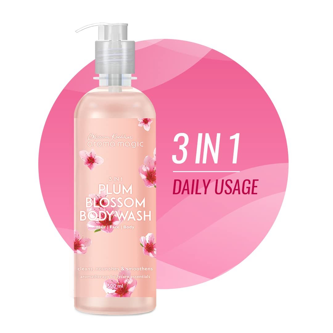 Aroma Magic 3 in 1 Plum Blossom Body Wash | Cleanses & nourishes skin, mattifies & revives dullness with Apple cider vinegar, grapefruit & clary sage essential oils, vitamin E | 220ml