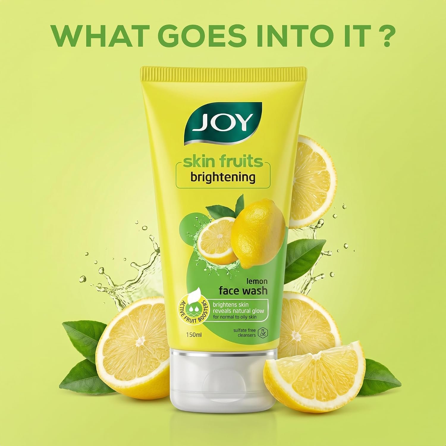 Joy Skin Fruits Lemon Brightening Face Wash 150ml | with Vitamin C for Glowing Skin | Reduces Dark Spots, Removes Excess Oil & Dirt | For Normal to Oily Skin thumbnail