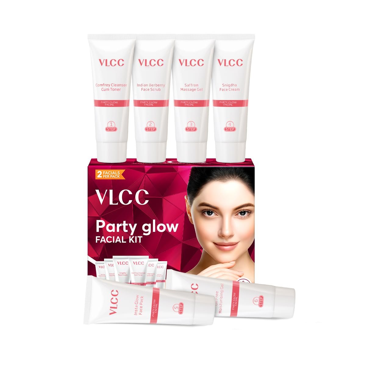 VLCC Party Glow Facial Kit - 60g | Intense Glow For Clear, Bright Skin | Special Occasion at Home Facial | With Indian Berberry, Saffron, Mulberry, and Hazlenut thumbnail
