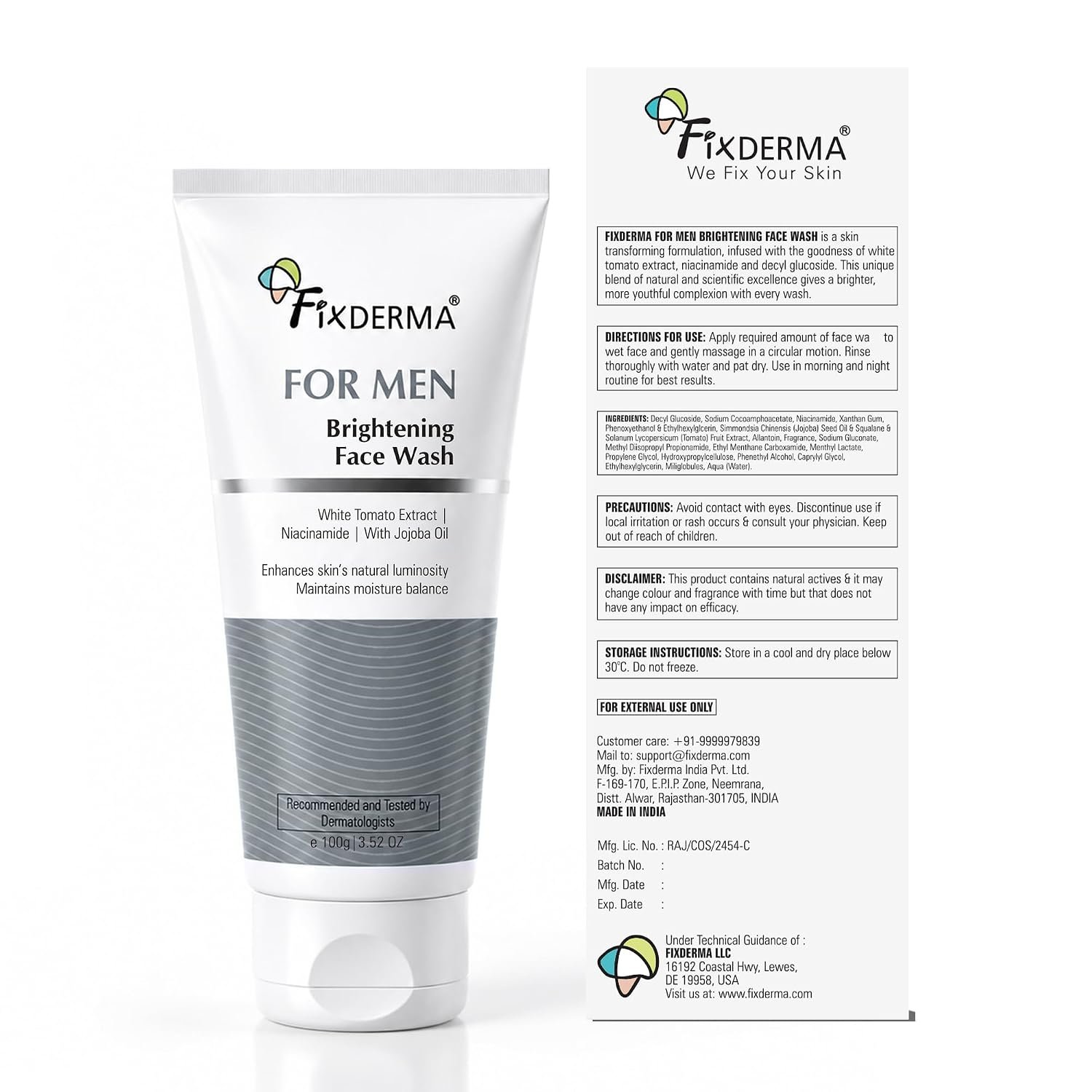 Fixderma Brightening Face Wash for Men with Niacinamide | Gentle Facial Cleanser for Clean, Fresh & Bright-Looking Skin | 100ml thumbnail