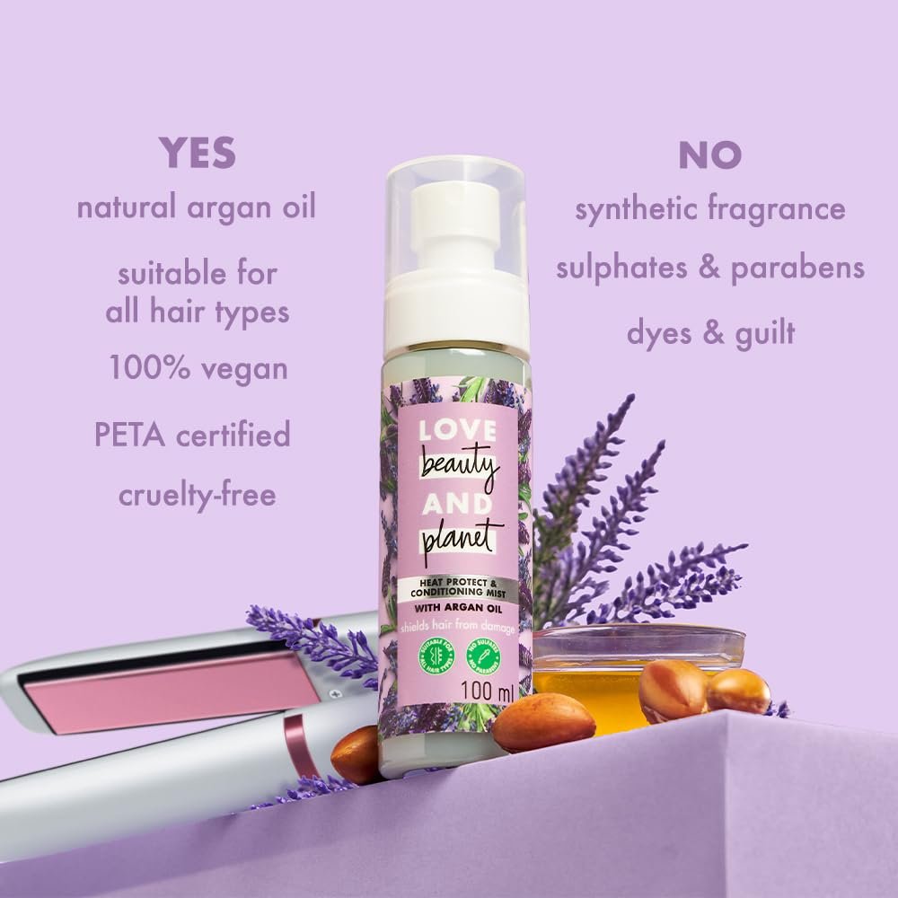 Love Beauty & Planet Argan Oil Heat Protect & Conditioning Mist | Sulfate-Free & Paraben-Free Hair Mist for Heat Protection, Smoothness & Frizz Control | 100ml thumbnail
