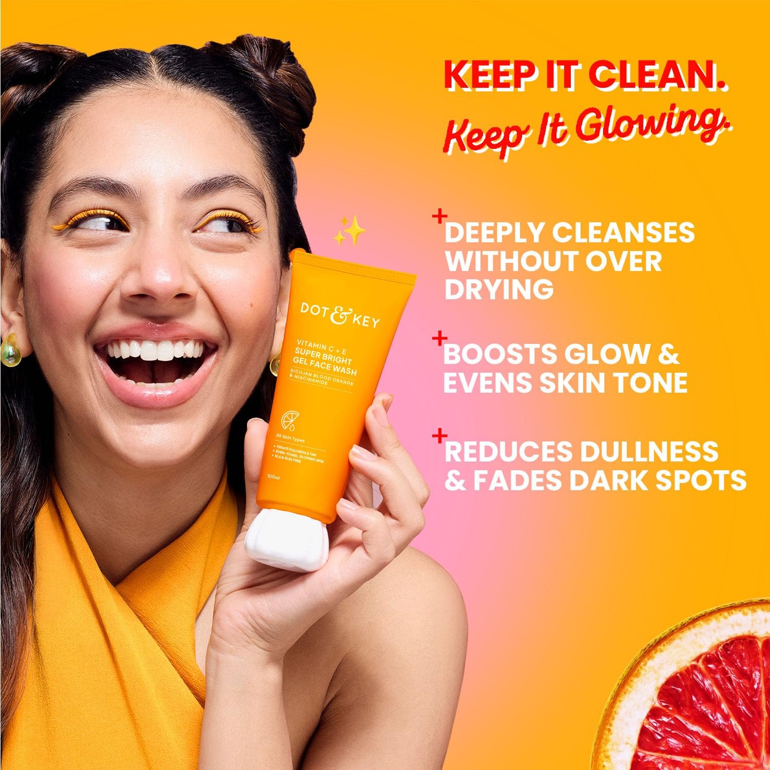 DOT & KEY Vitamin C + E Super Bright Gel Face Wash For Glowing And Brightening Skin | All Skin Types|With Triple Vitamin C| Face Wash For Women & Men|100 Ml thumbnail