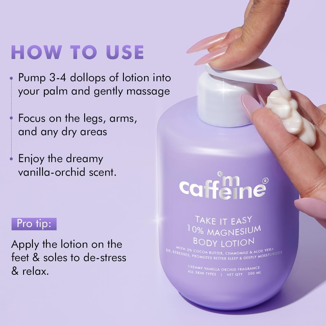 mCaffeine 10% Magnesium Body Lotion 300ml | Stress-Relief & Better Sleep | Mild Vanilla Orchid Fragrance Calms & Soothes |  Deep Moisturization Bodylotion for Men & Women | thumbnail