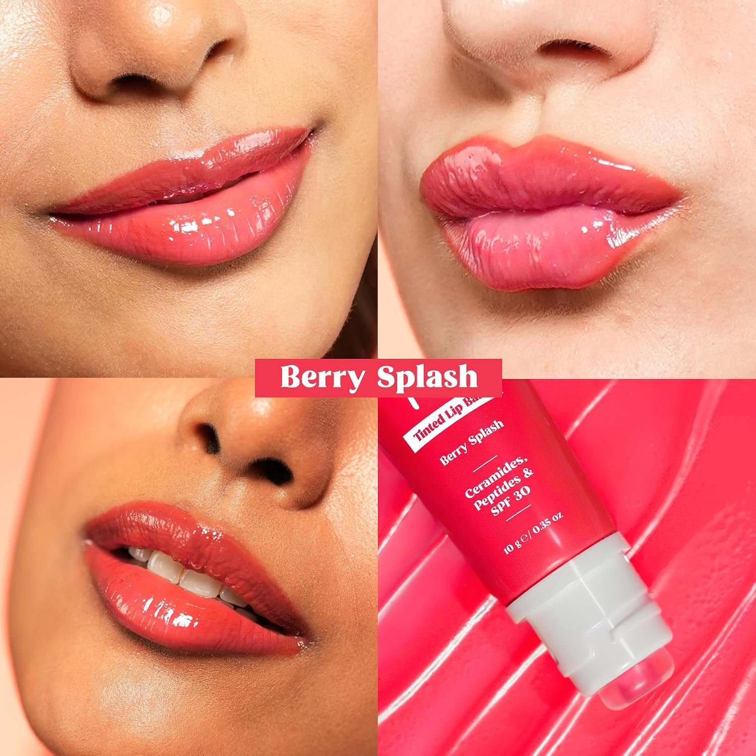 RENEE Juicy Fix Tinted Lip Balm- Berry Splash | Shiny, Glossy Finish | Protects Lips With SPF 30 | Repairs & Nourishes Dry, Flaky Lips | With Peptides, Ceramides & Hyaluronic Acid | 10 g thumbnail