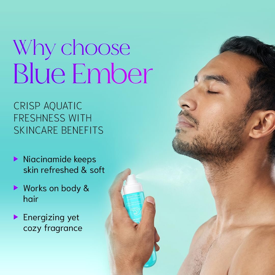 WOW Skin Science Blue Ember Unisex Body & Hair Perfume Mist | Fresh Aquatic Amber Fragrance with Niacinamide | Lightweight, Skin-Close Scent for Men & Women | 100ml thumbnail