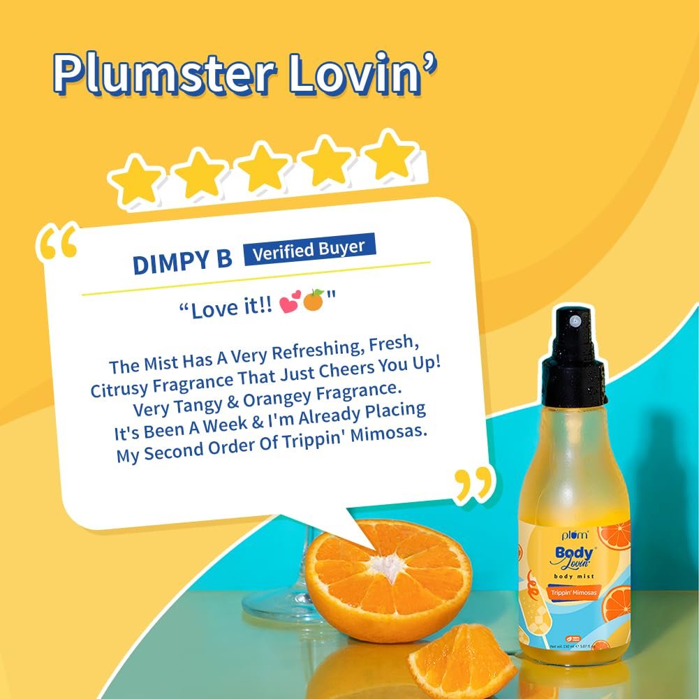 Plum BodyLovin' Trippin' Mimosas Body Mist | Long Lasting Citrus Fragrance For Women & Men With Grapefruit, Red Berries & Musk |Body Spray 150 ml thumbnail