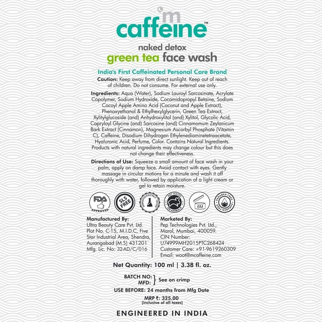 mCaffeine Vitamin C Face Wash for Women with Green Tea & Hyaluronic Acid | Oil Control Face Wash for Oily Skin, Normal Skin & Dry Skin | 100ml thumbnail