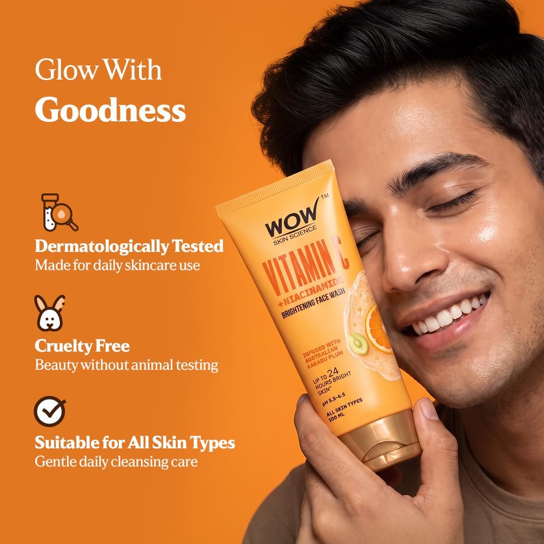 WOW Skin Science Brightening Vitamin C & Niacinamide Face Wash|For Brighter Glow|Paraben & Sulphates Free|Face Wash for Women & Men 100 ml thumbnail