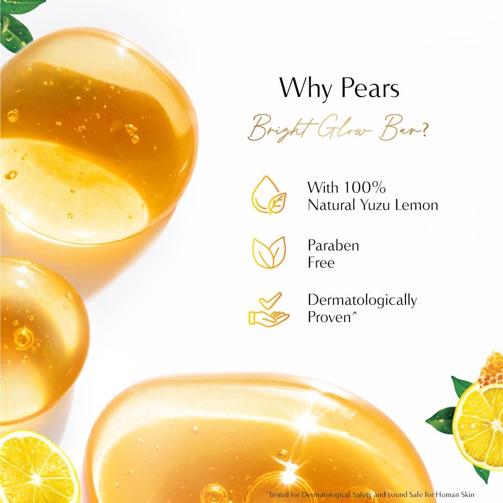 Pears Original Glycerin Soap Bar - Bright Glow | With 98% Pure Glycerin & Vitamin C | With Plant Based Cleanser for Skin & Body | Paraben-free | 125gms x 4 thumbnail