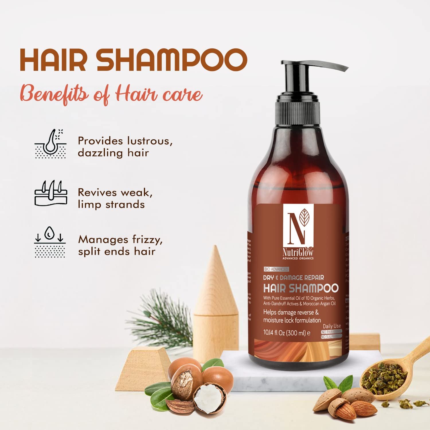 NutriGlow Advanced Organics Bio Dry and Damage Repair Shampoo 300ml thumbnail