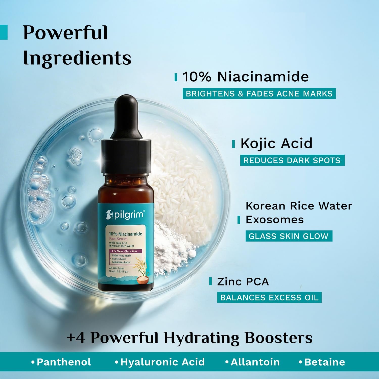 Pilgrim 10% Niacinamide Face Serum for Acne Marks & Glass Skin Glow - 10ml with Kojic Acid & Korean Rice Water, Fades Dark Spots, Boosts Glow, Minimizes Pores, Controls Excess Oil, Sensitive thumbnail