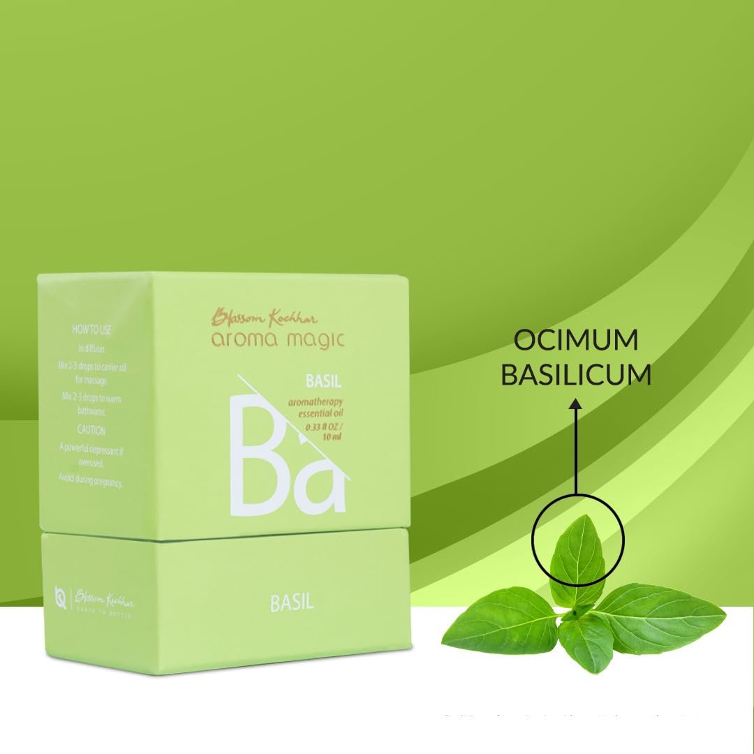 Aroma Magic Basil Essential Oil – 100% Pure Ocimum Basileus | Relieves, Calms Nerves | Natural Remedy for Acne, Cold, & Stress – 10ml thumbnail