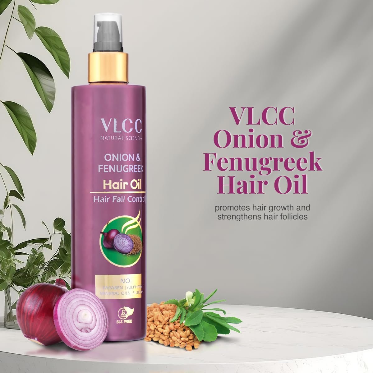 VLCC Onion & Fenugreek Hair Oil - 200ml | Deep Nourishing Hair Oil for Strengthening Hair Follicles. Thicker, Stronger, Frizz-Free Hair | Paraben Free | with Onion, Fenugreek, Almond & Black thumbnail