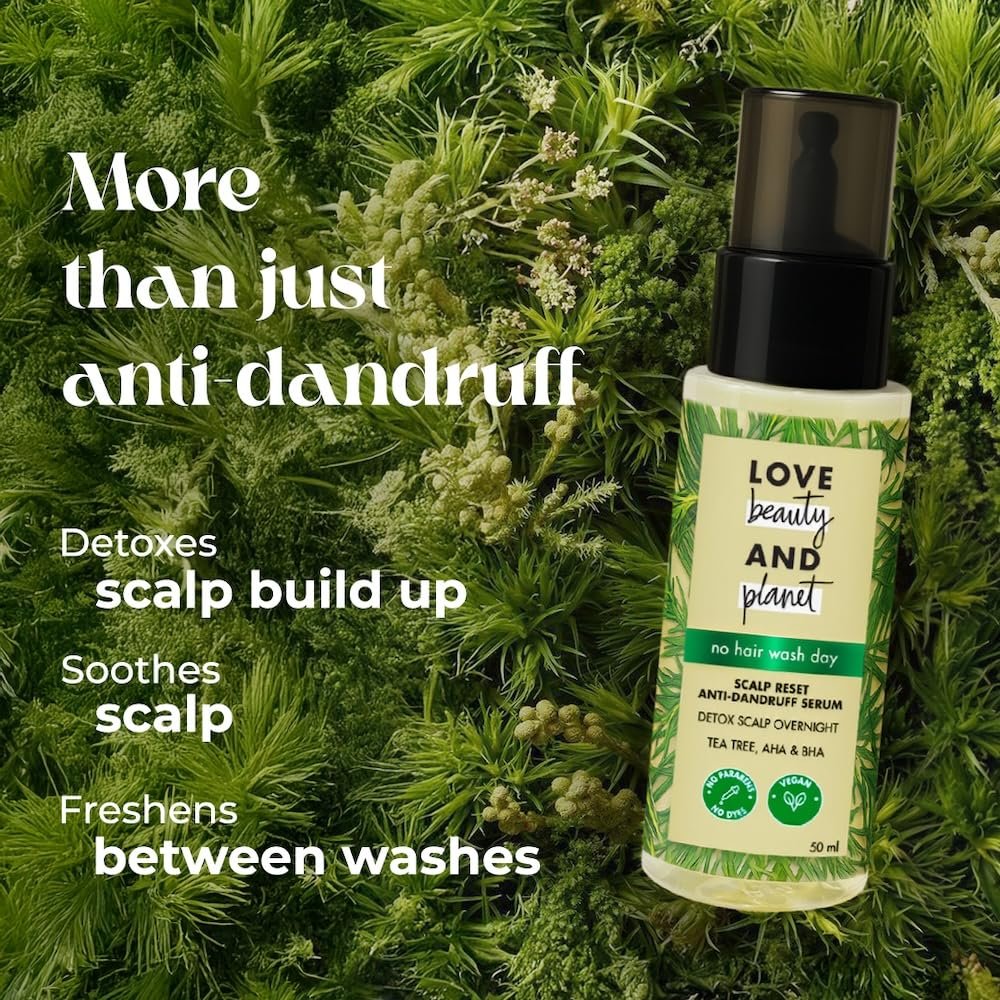 LOVE BEAUTY and PLANET Scalp Reset Anti Dandruff Serum, 100 ml, for Detoxed and Refreshed Scalp, with Tea Tree, AHA & BHA, Absorbs Excess Oil Overnight, no Dyes, Vegan thumbnail