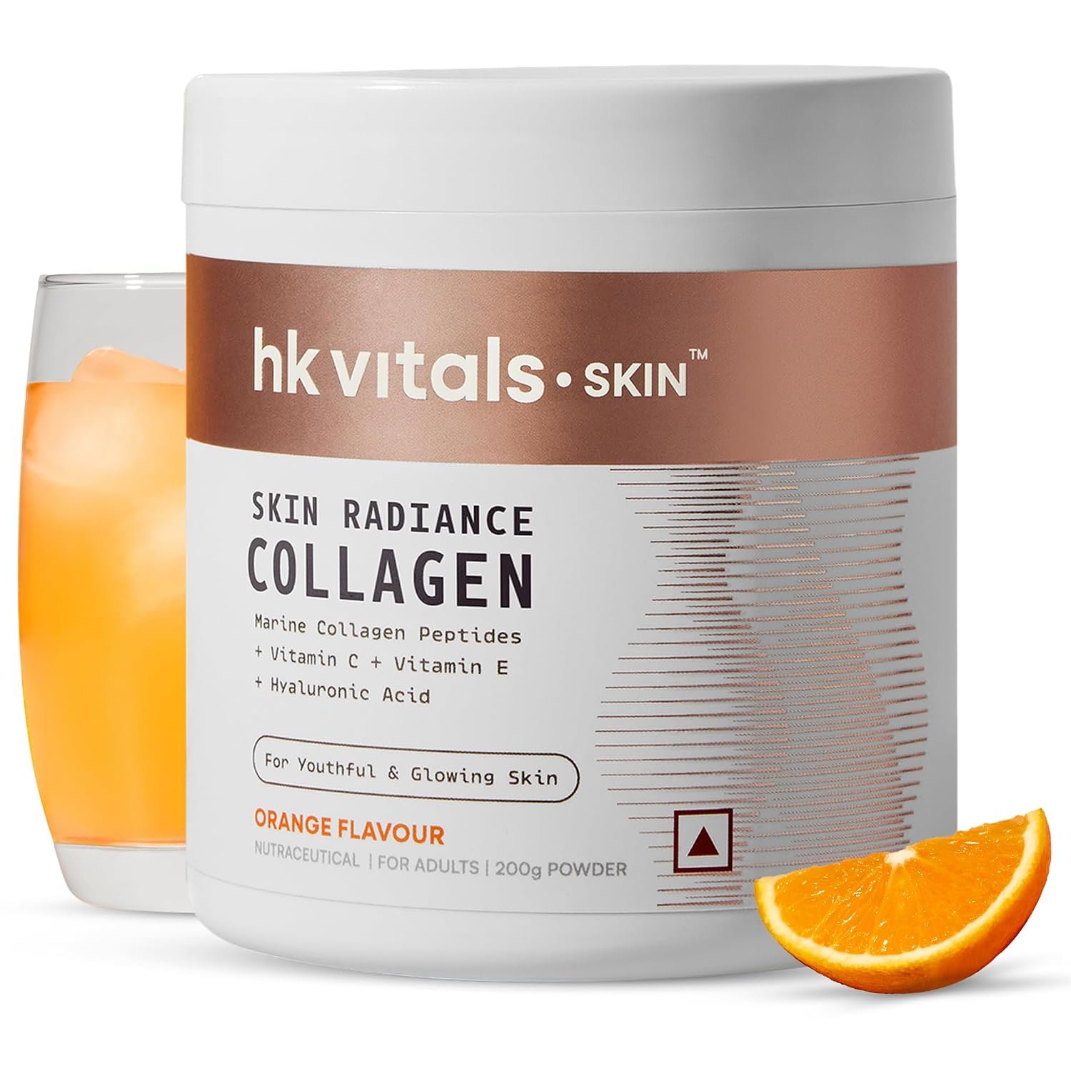 hk vitals Skin Radiance Marine Collagen Supplement Powder, Orange, 200g Collagen Peptides with Vitamin C, E | For Youthful & Glowing Skin thumbnail