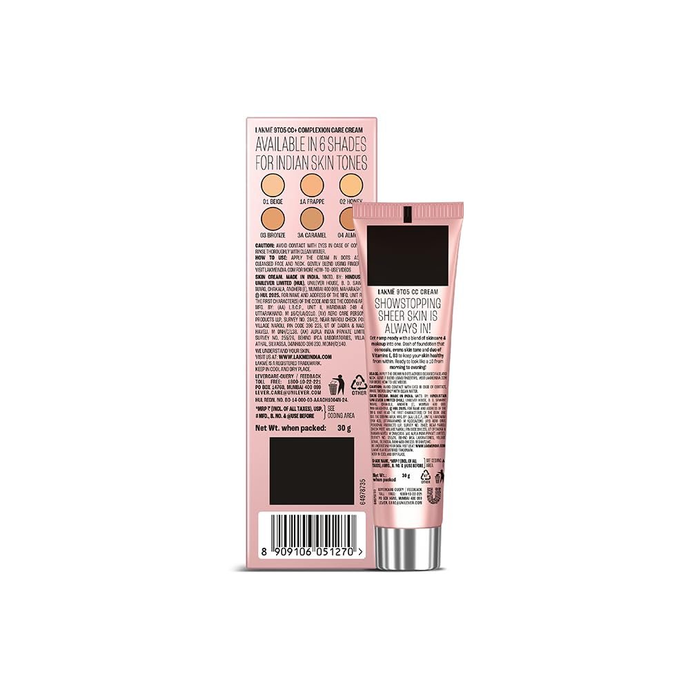 Lakme 9 to 5 CC Cream Beige with 3% Niacinamide Complex SPF30 PA++ 30g thumbnail