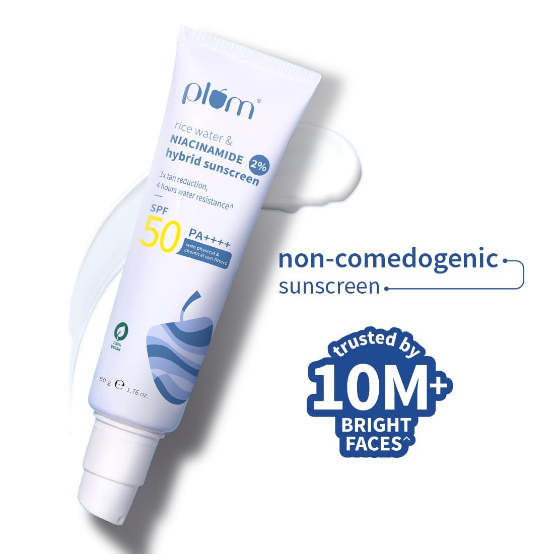 Plum SPF 50 PA++++ Sunscreen with 2% Niacinamide & Rice Water | In-Vivo Tested | Lightweight, No White Cast | Brightens Skin, Reduces Tan | Oily & Dry Skin | 50g
