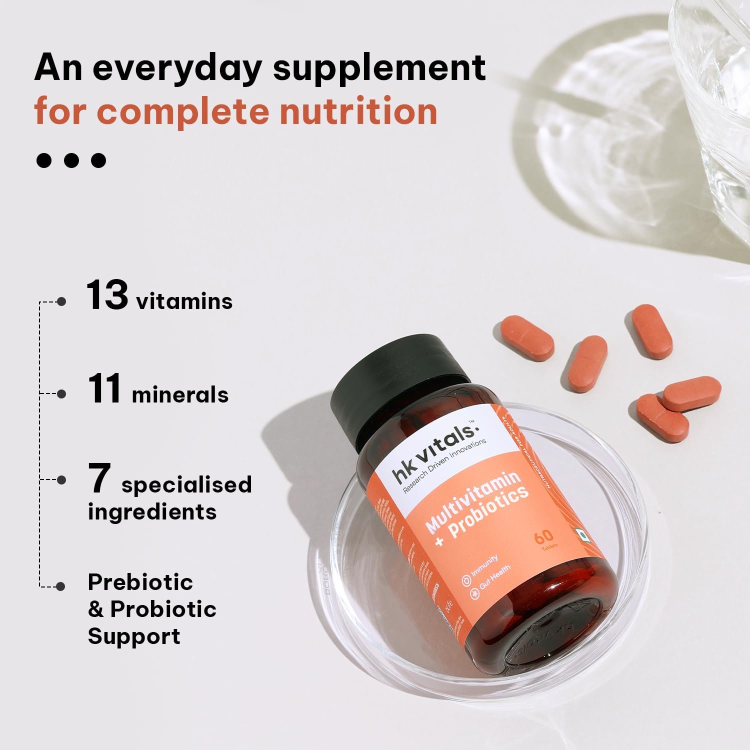 hk vitals Multivitamin with Probiotics, 60 Tablets With Vitamins C, B, D & Zinc | Supports Immunity & Gut Health thumbnail