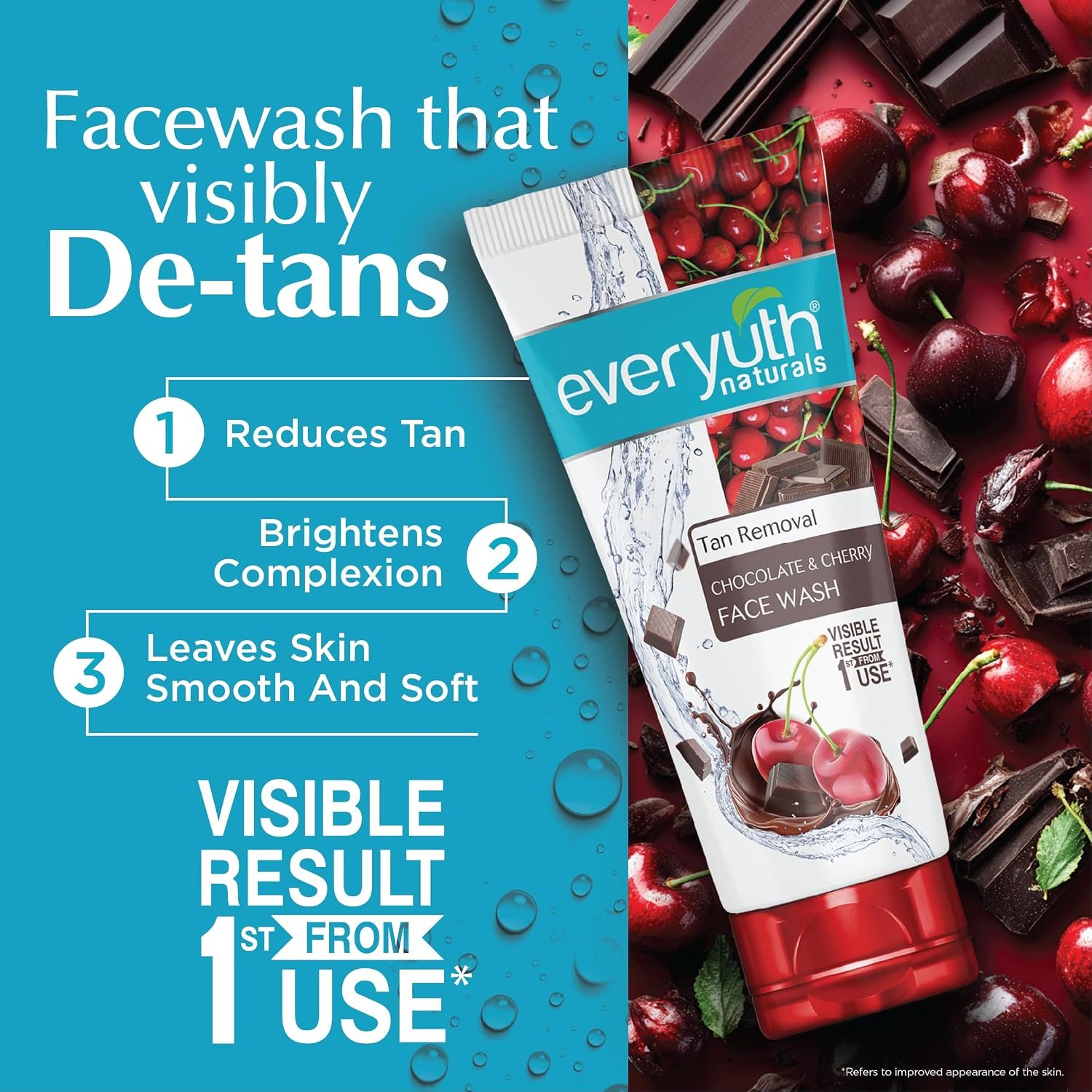 Everyuth Naturals Tan Removal Chocolate & Cherry Face Wash| DeTan Daily|Visible Result from 1st use| For Oily, Dry, Normal, Combination & Sensitive Skin |150g Tube1 thumbnail