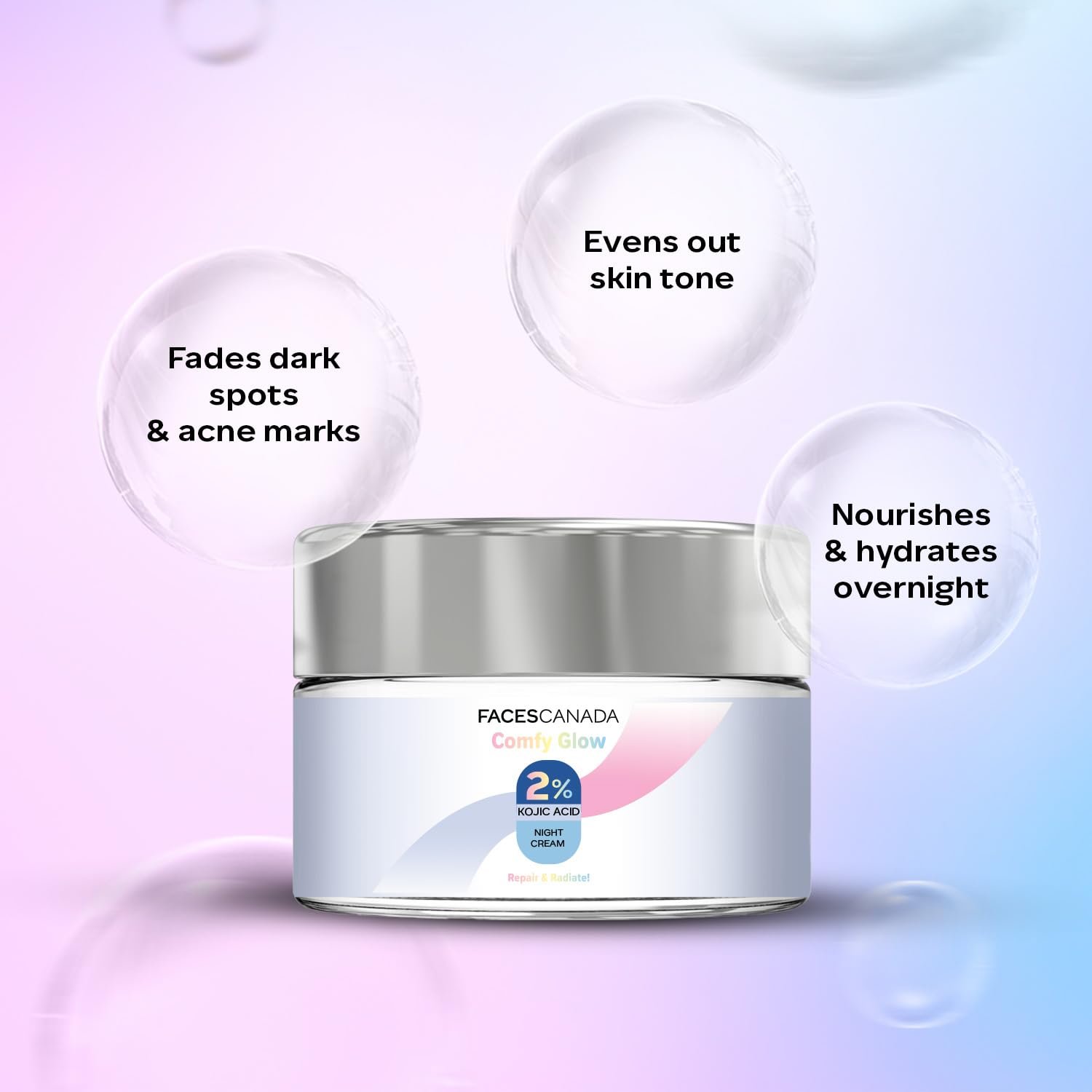 FACES CANADA 2% Kojic Acid Comfy Glow Night Cream with Niacinamide & Alpha Arbutin for Skin Brightening (25 gm) | Face Cream I thumbnail