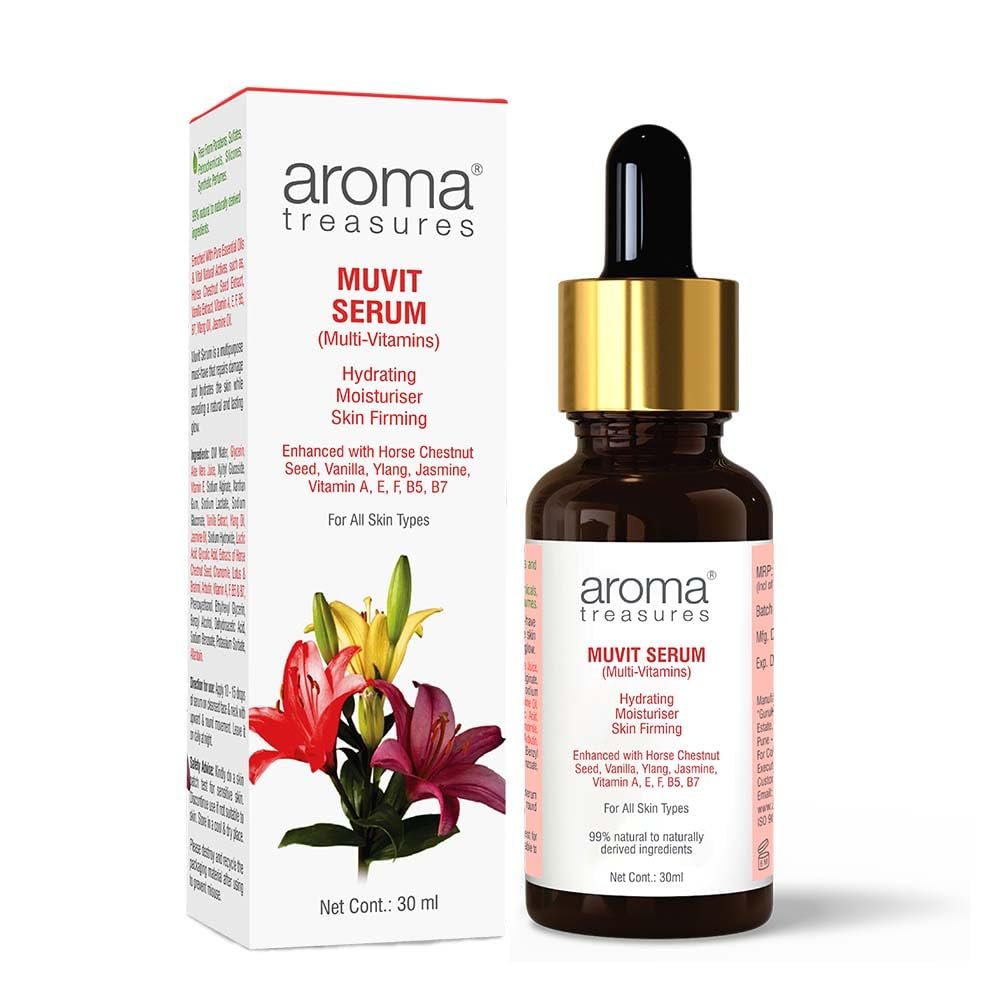 Aroma Treasures Muvit Serum Face Serums | Multi Vitamin enriched with Vitamin A, E, F, B5, B7, Ylang Oil, Jasmine Oil | repairs damage and hydrates the skin | For All Skin Types - 30ml