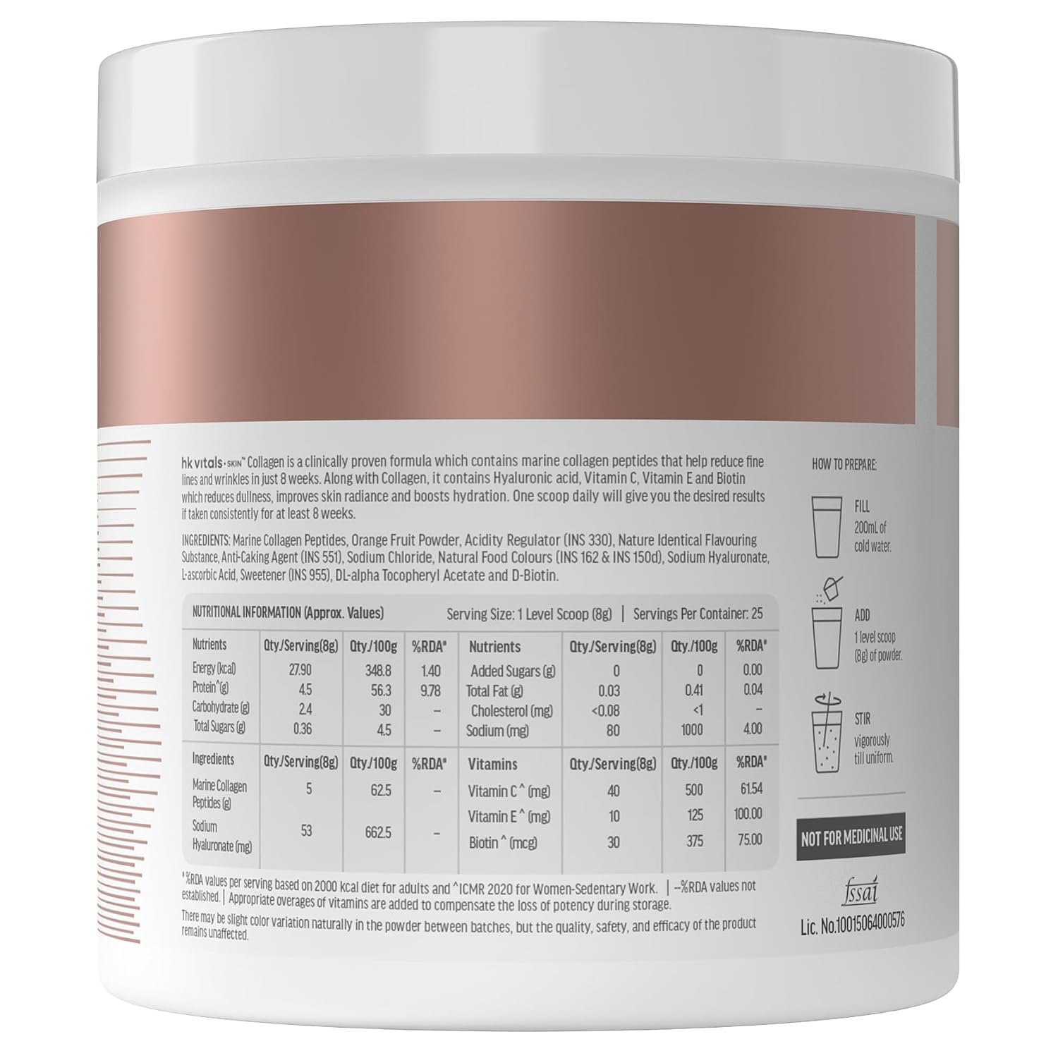 hk vitals Skin Radiance Marine Collagen Supplement Powder, Mixed Fruit,200g Collagen Peptides with Vitamin C, E | For Youthful & Glowing Skin thumbnail