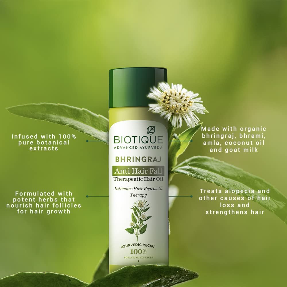 Biotique Bio Bhringraj Therapeutic Oil for Falling Hair | Intensive Hair Regrowth Treatment | Nourishing Follicles| Strong and Shiny| For All Skin Types| 120m thumbnail