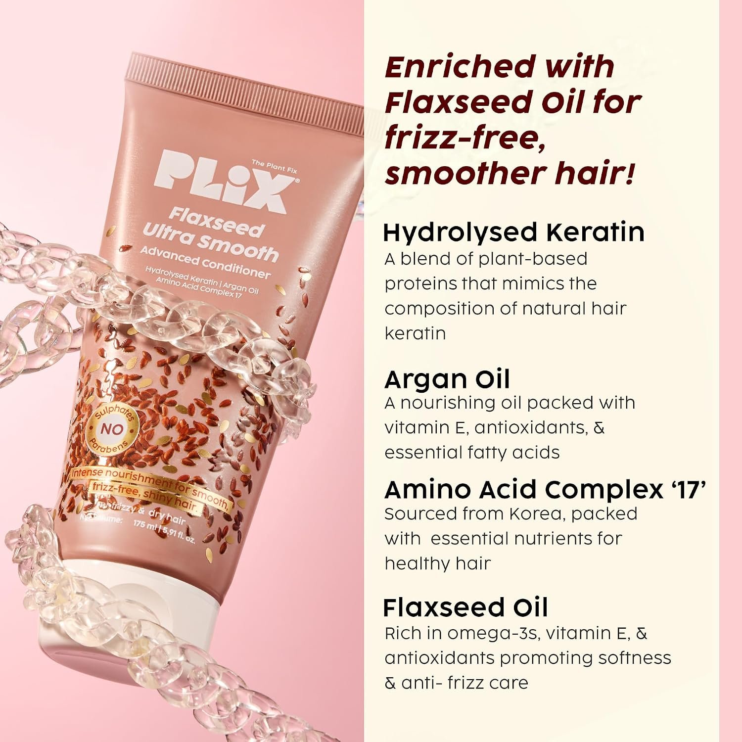 PLIX THE PLANT FIX Flaxseed Keratin Smoothening Mask, Shampoo & Conditioner | Plant Keratin PF | Flaxseed Oil | Softer, Smoother Hair | Pack of 3 | 200gm + 200ml + 175ml | thumbnail