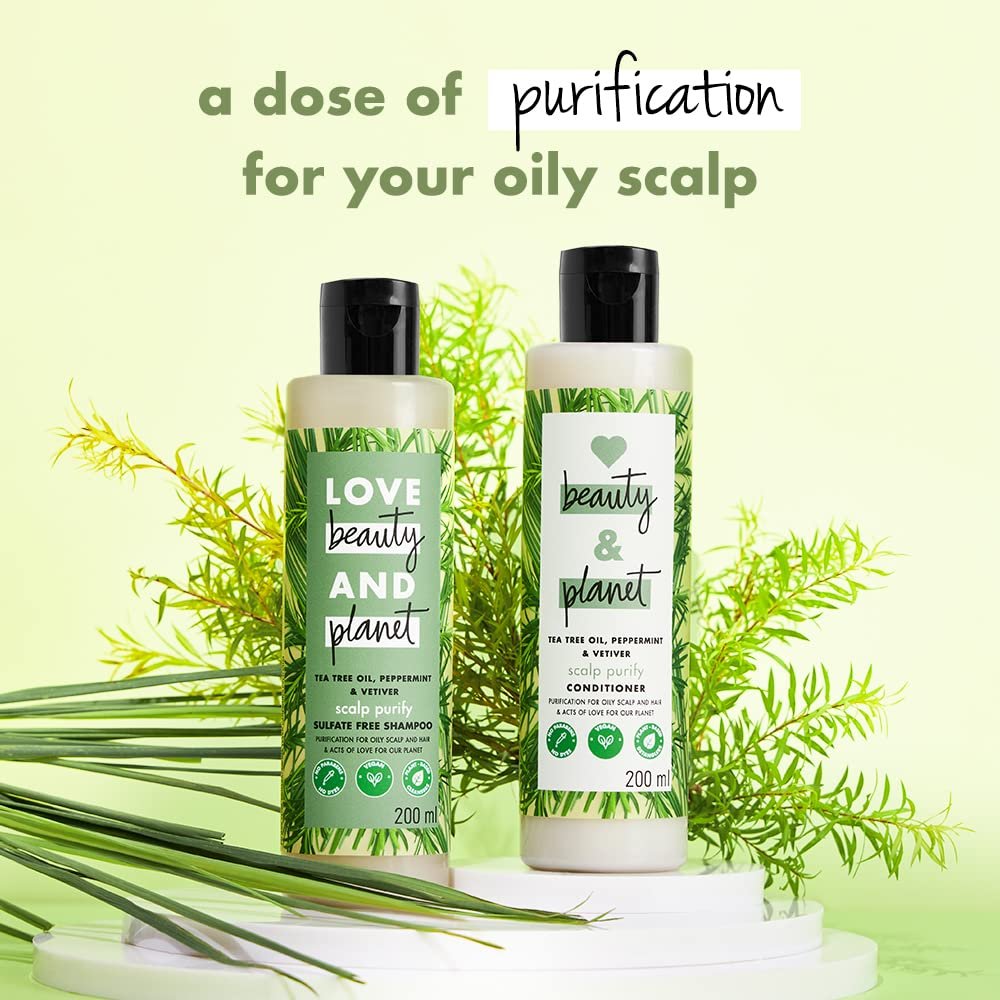 Love Beauty and Planet Tea Tree, Peppermint & Vetiver Purifying Shampoo, Sulfate-Free Formula for Deep Cleansing, Refreshing Scalp Care & Healthy-Looking Hair | 200ML thumbnail
