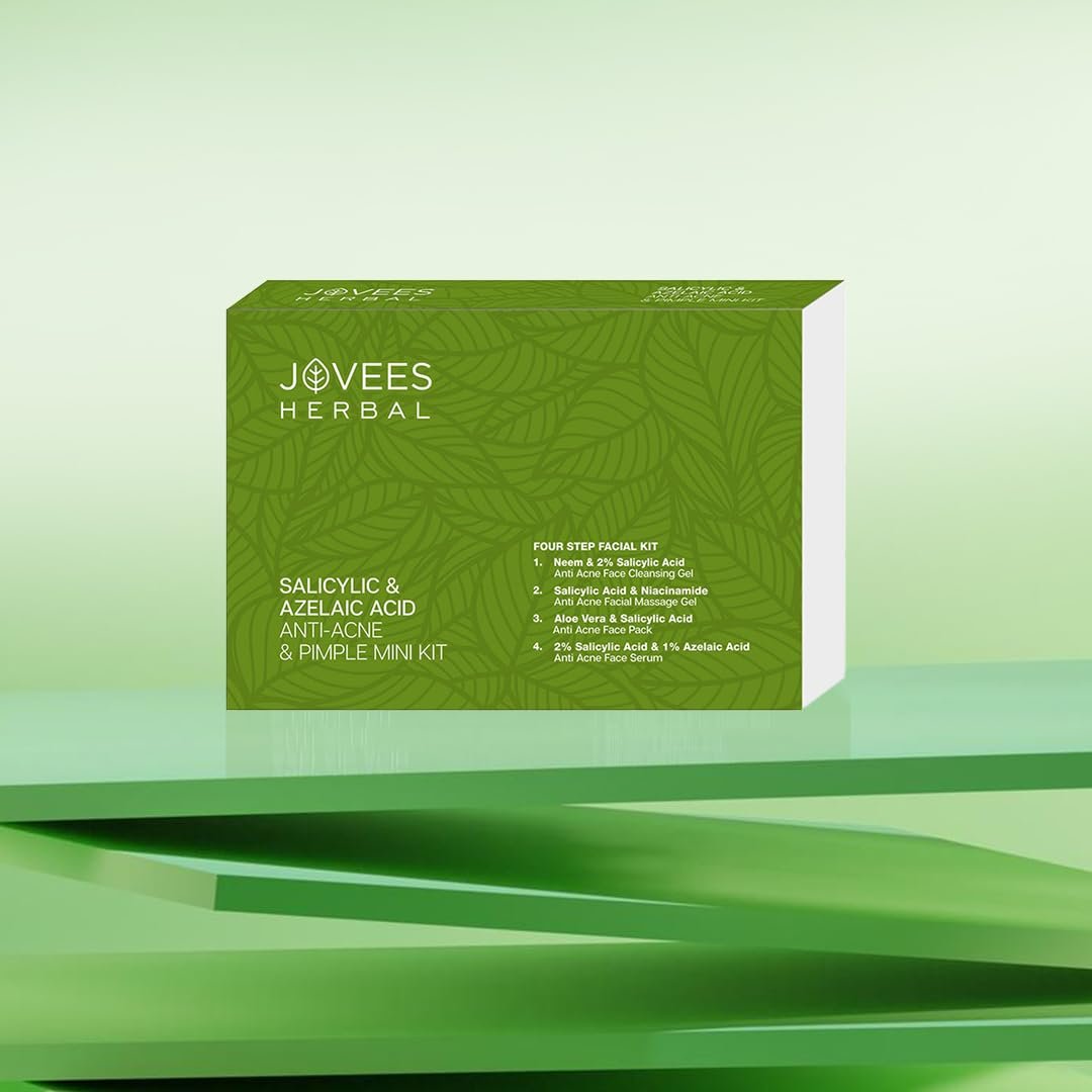 Jovees Herbal Salicylic & Azelaic Acid Anti-Acne & Pimple Mini Facial Kit For Oily & Acne Prone Skin | Easy 4 Step Facial Kit | For Multiple Use | For Men & Women 215g thumbnail