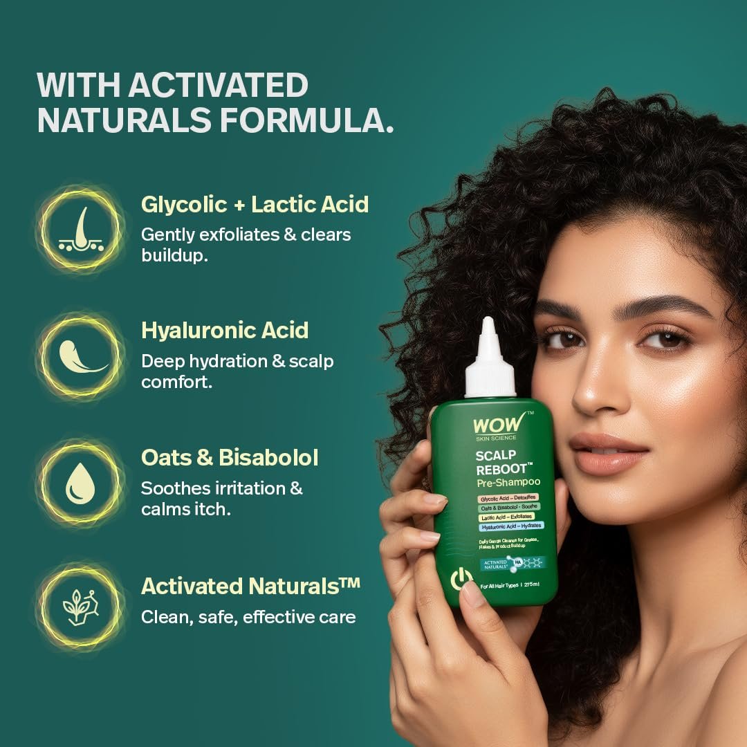 WOW Skin Science Scalp Reboot™ Pre-Shampoo Cleanser | Step-0 Gentle Scalp Wash for Oil, Flakes & Build-Up | With Glycolic Acid, Lactic Acid, Hyaluronic Acid, Oats & Bisabolol | 275ml thumbnail