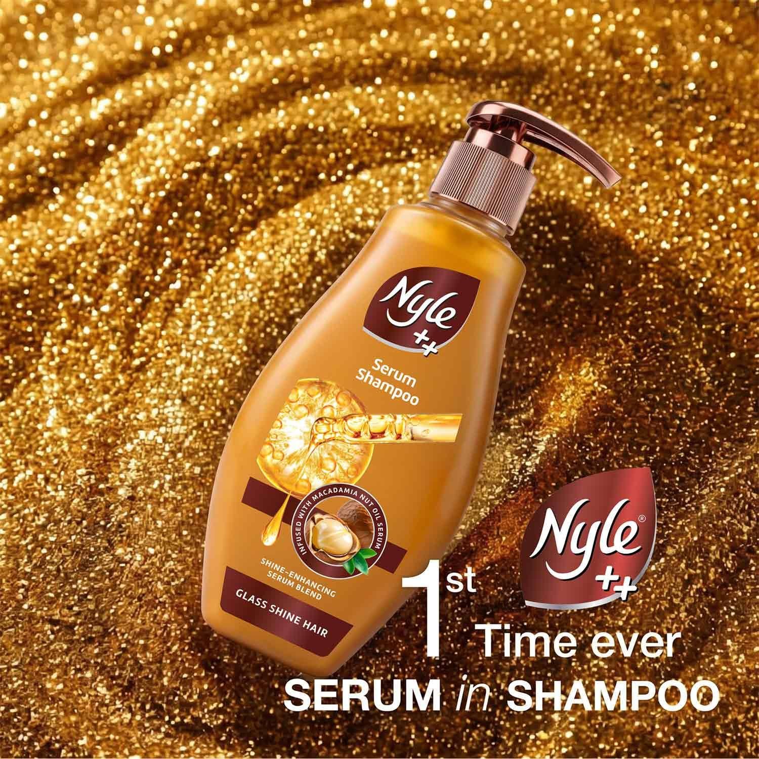 Nyle Serum Shampoo with Macadamia Oil | Glass Shine Hair Shampoo for Smooth, Soft & Shiny-Looking Hair | 340ml thumbnail