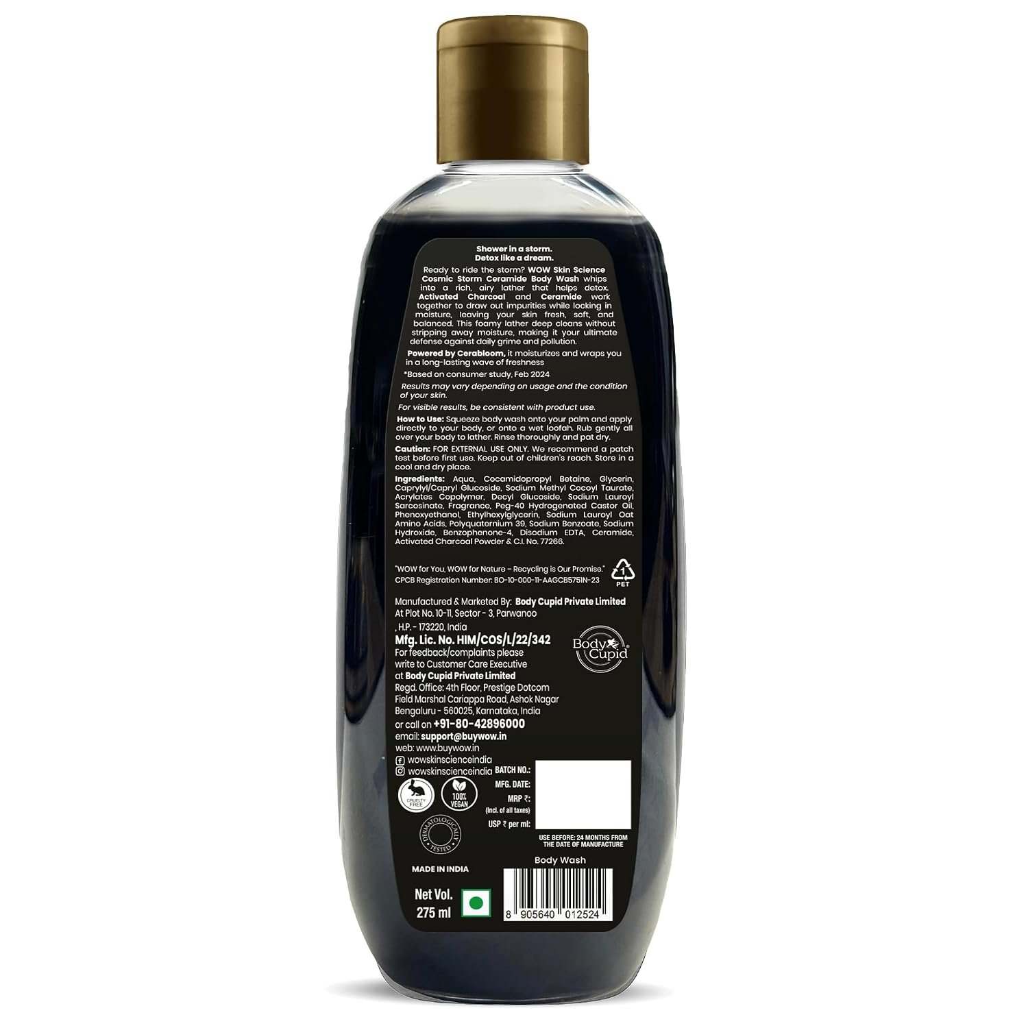 WOW Skin Science Cosmic Storm� Ceramide Body Wash | Ceramide for Deep Hydration & Skin Barrier Support | Activated Charcoal Detox Cleanse | 12-Hour Fragrance with Cerabloom� | 275 ml thumbnail