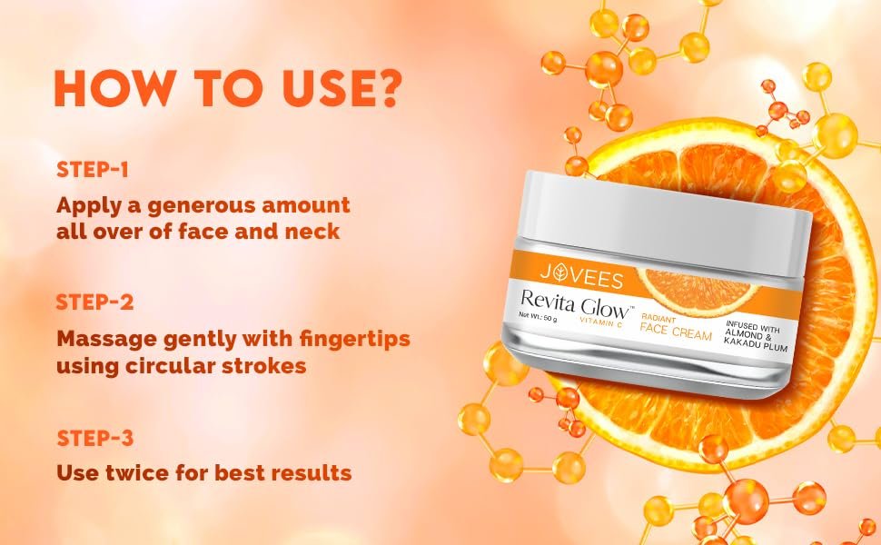 Jovees Herbal Revita Glow Vitamin C Cream Infused with Almond & Kakadu Plum | Reduces Dark Spots, Hyperpigmentation & Fine Line Apperances | For All Skin Type 50G thumbnail