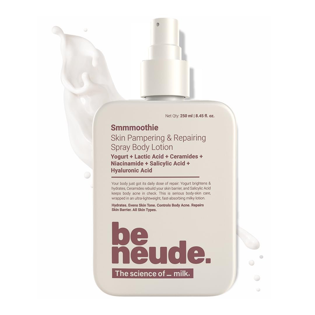 Be Neude Body Lotion with Ceramide, Lactic Acid, Niacinamide & Hyaluronic Acid for Deep Hydration, Barrier Repair & Dark Spot Reduction, Ultralight, Non-Sticky Body Lotion Smmmoothie, 250ml thumbnail