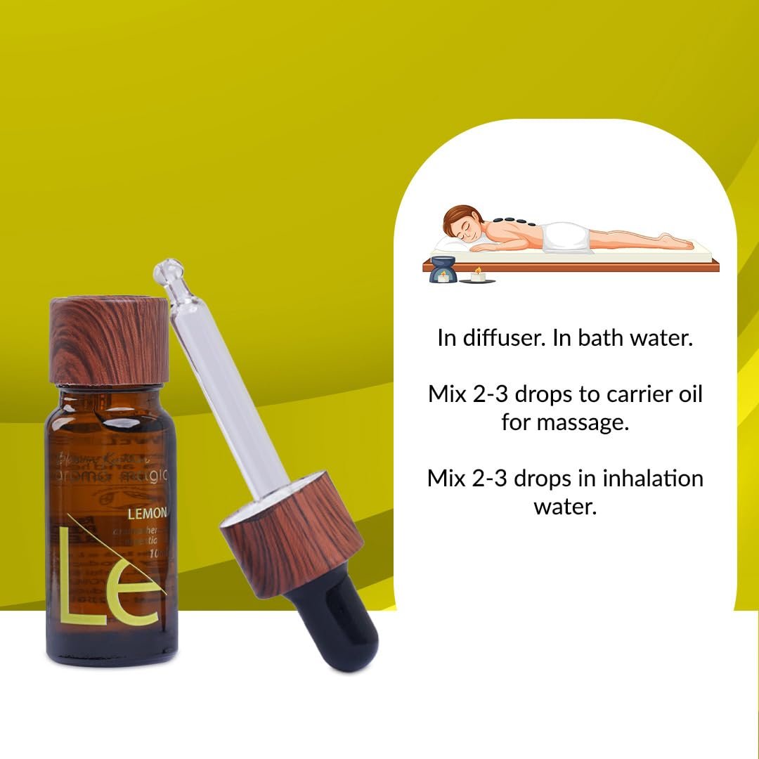Aroma Magic Lemon Essential Oil – Pure Liquid Sunshine for Freshness, Skin Detox, Insect Bites & Hair Care – Natural Freshener – 10ml thumbnail