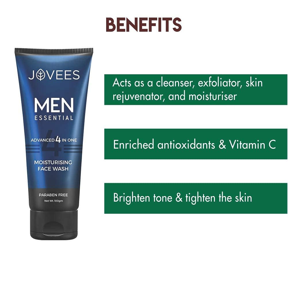 Jovees Herbal Men's Essential Advanced 4 in 1 Moisturizing Face Wash |with Vit C and Vit E | Gives Clean and Clear Skin |For All Skin Types 100g thumbnail