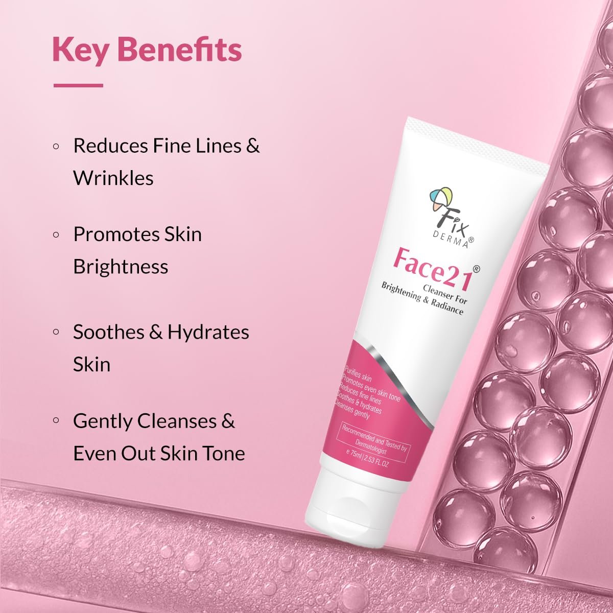 Fixderma Face21 Cleanser, Skin Brightening Cleanser, Exfoliates Dead Cells, Remove Pigmentation, Reduces Wrinkles & Fine Lines, Evens Skin Tone, Purifies Skin, 75ml thumbnail