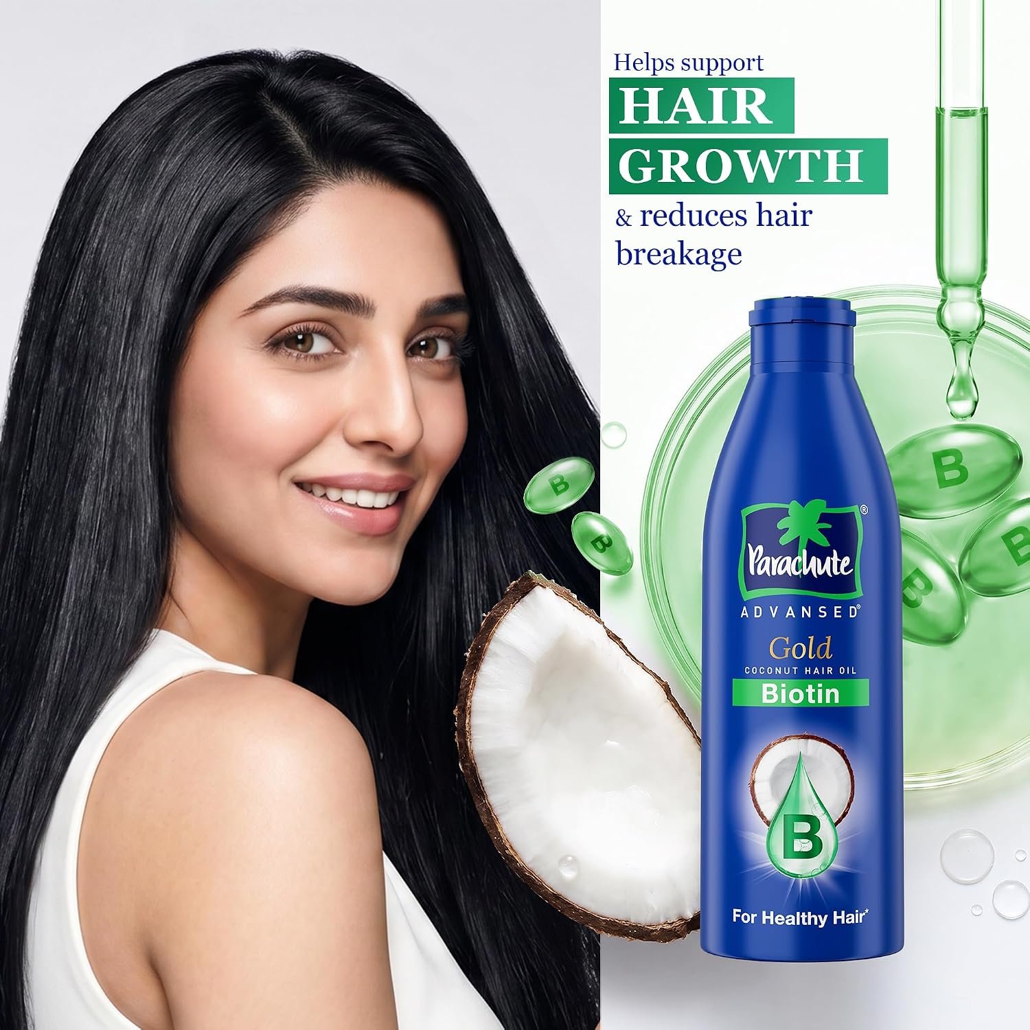 Parachute Advansed Gold Biotin & Coconut Hair Oil | Deep Nourishment for Fuller Hair| No Paraben or Silicone | 300ml thumbnail