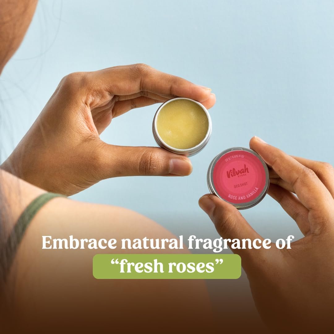 Vilvah Rose & Vanilla Deo Shot | Natural Underarm Deodorant for Odour Control & Dark Underarms | Absorbs Odour, Soothes Skin & Refreshes with Natural Fragrance | 20g thumbnail