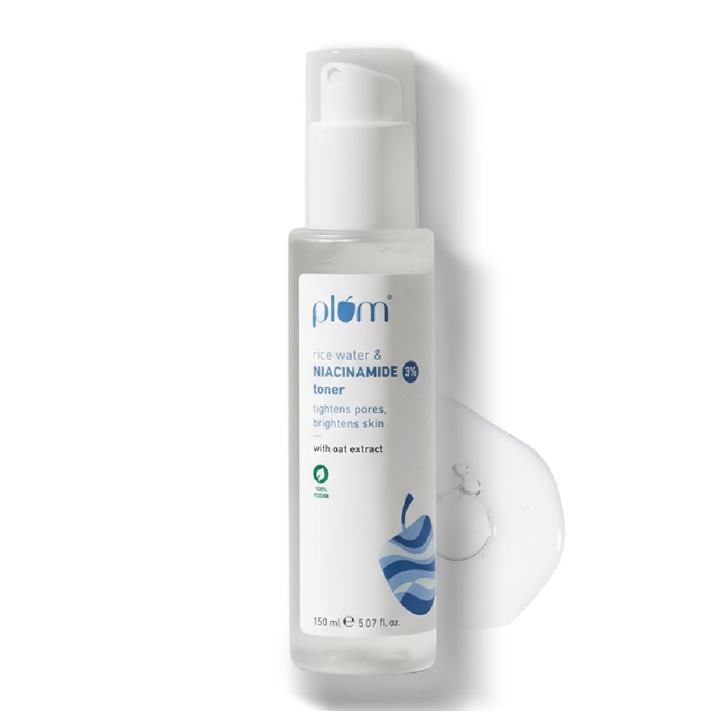 Plum 3% Niacinamide & Rice Water Face Toner | Alcohol-Free Toner for Oily Acne Prone Dry Combination Skin | Women & Men | 150ml