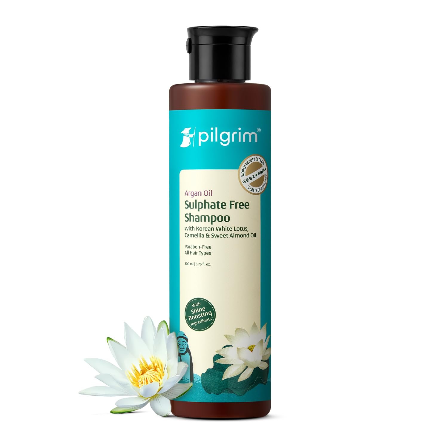 Pilgrim Mild Sulphate Free Shampoo (Argan Oil) For Dry Frizzy Hair, Men and Women, No Sulphate No Paraben, Korean Beauty Secrets (Shampoo), 200ml