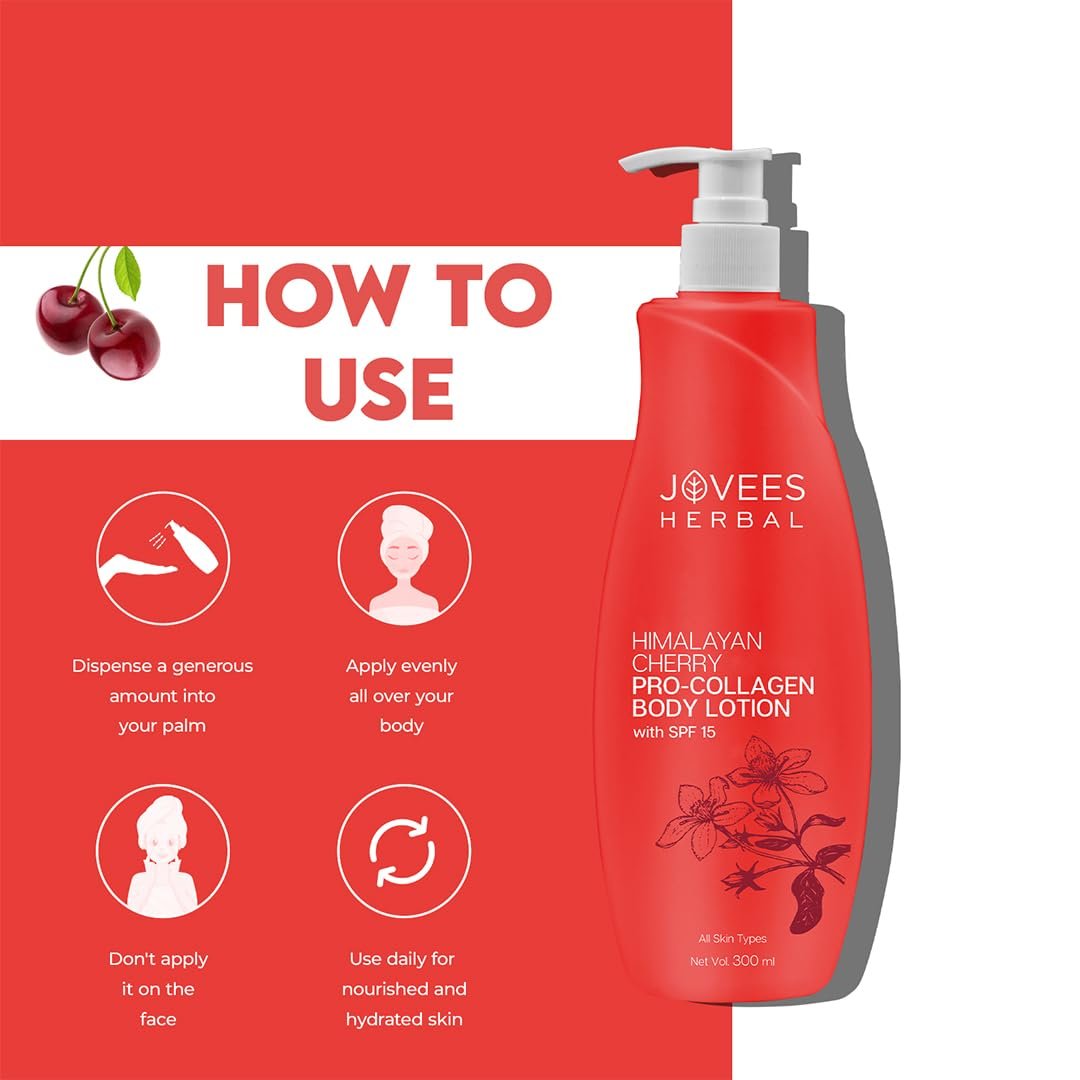 Jovees Herbal Himalayan Cherry Body Lotion For Smooth and Healthy Looking Skin | 72hr Deep Nourish Moisturizer for Women & Men 300ml thumbnail